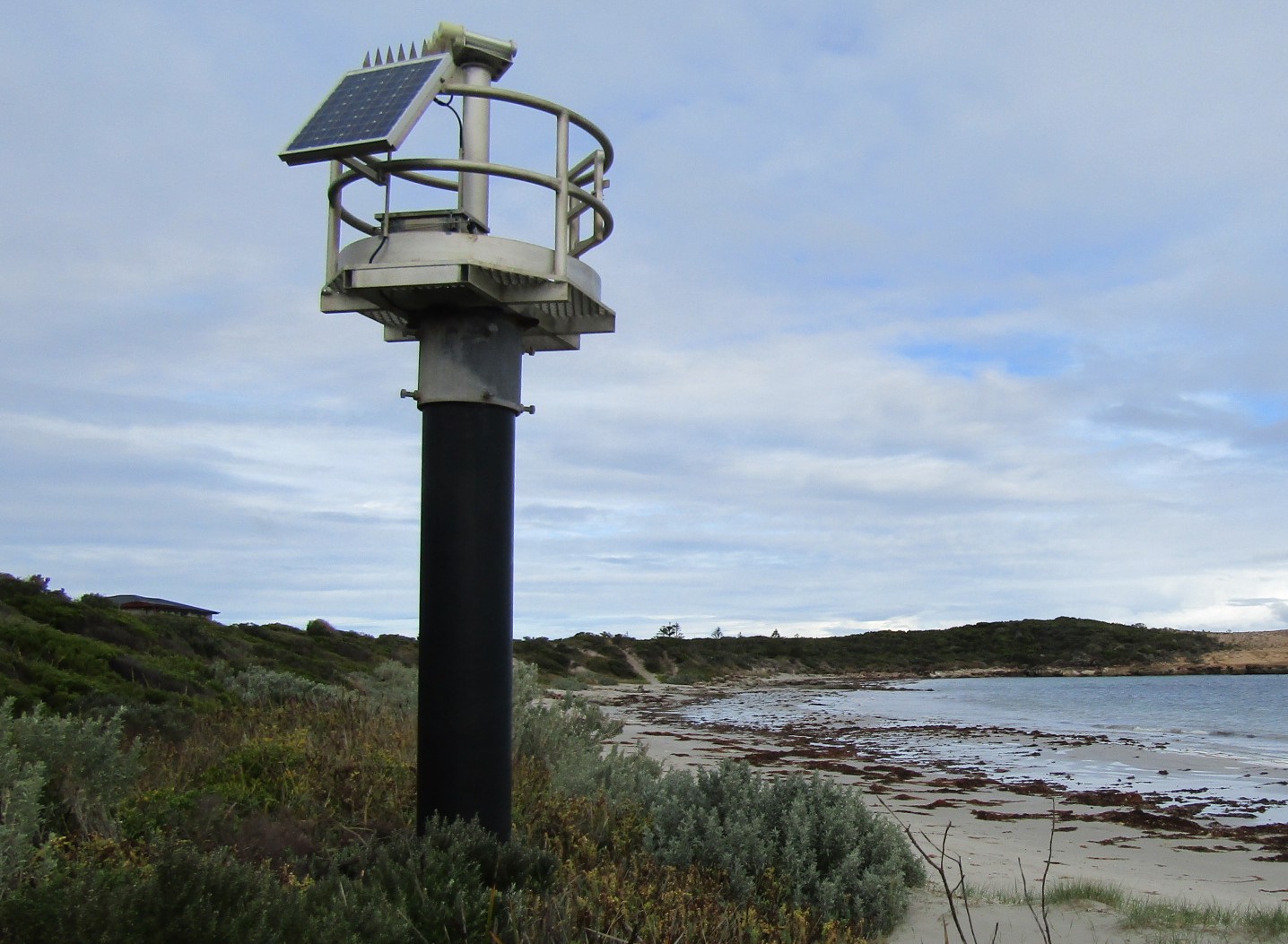 Example of a beacon proposed for Hooper beach in Robe. The navigational beacon is pictures in sand and grass on a beach