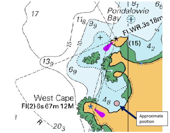 Chartlet of West Cape Bay