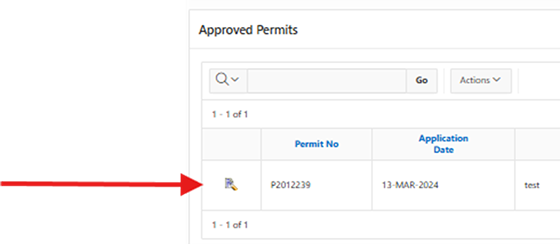 Screenshot of Roadworks Portal and icon for previous permits.