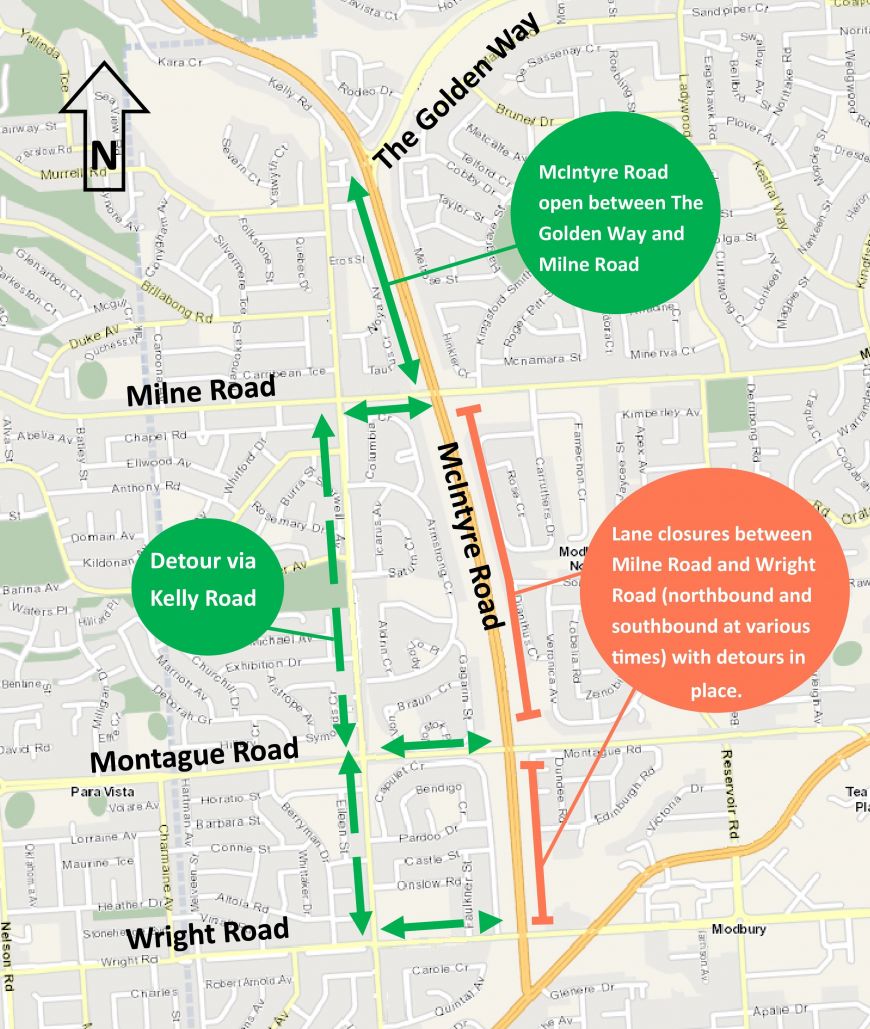 Detour map for McIntyre Road night works