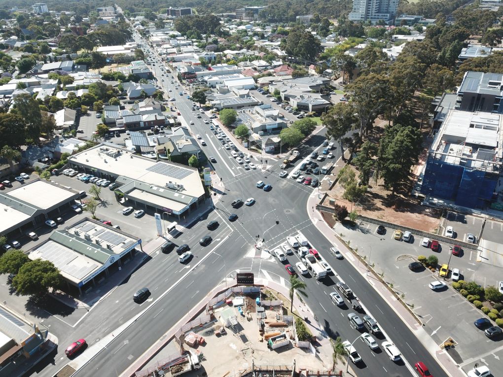 Drone footage of the Glen Osmond and Fullarton roads intersection 