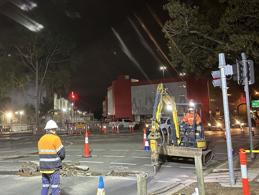 Night works at the Manton Street and Adam Street junction