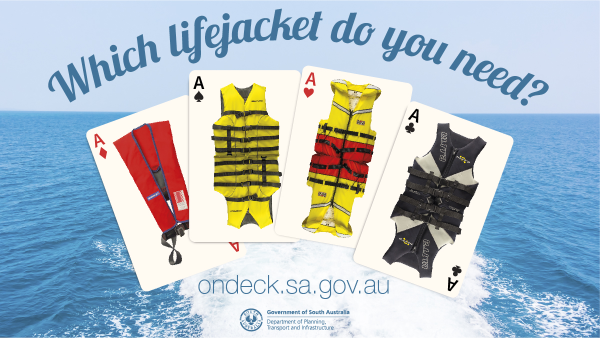 Image of four playing cards with lifejacket images to promote the online lifejacket requirement tool