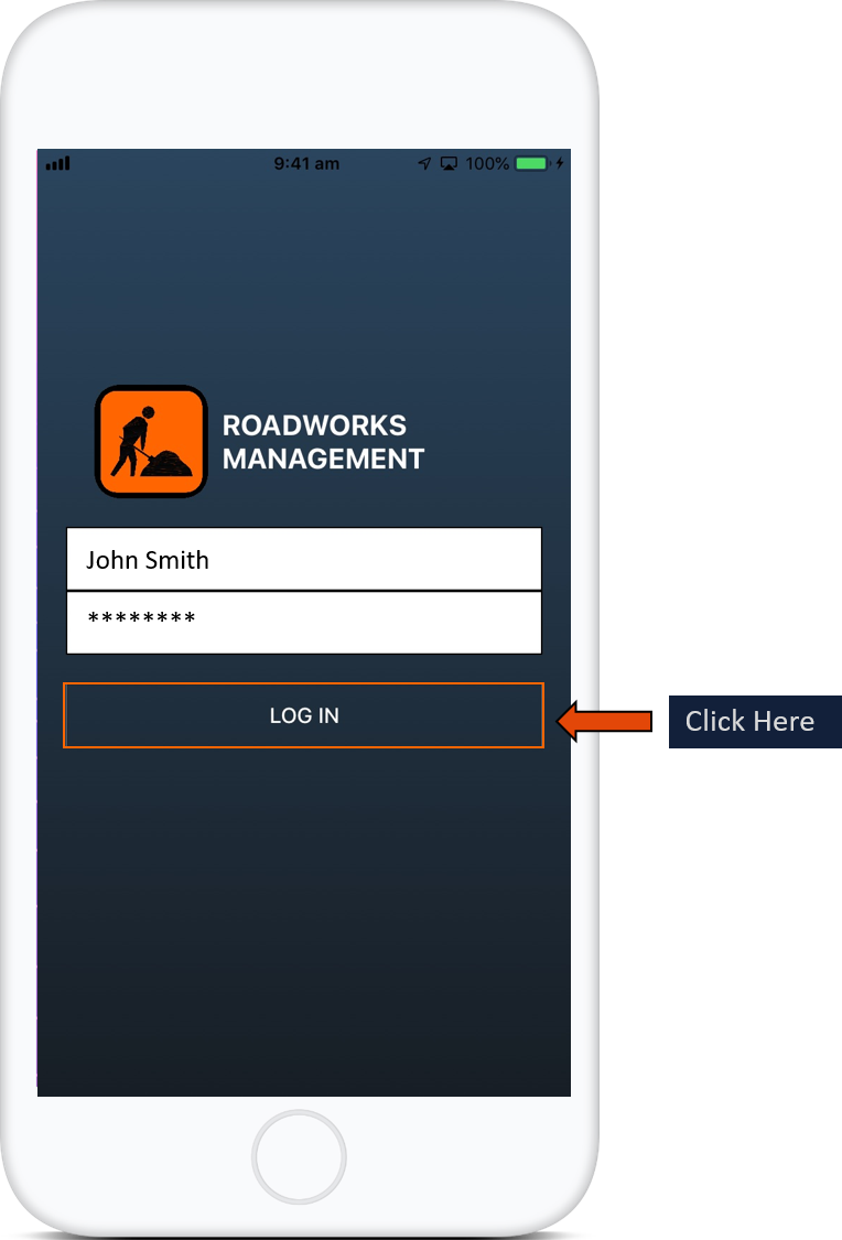 Enter your username and password and tap the log in button