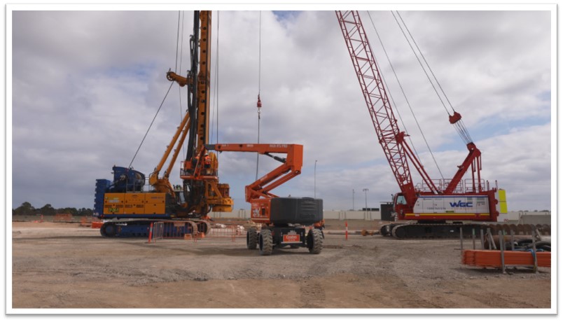 Piling machinery preparing to drive the piles for the Aldinga interchange 