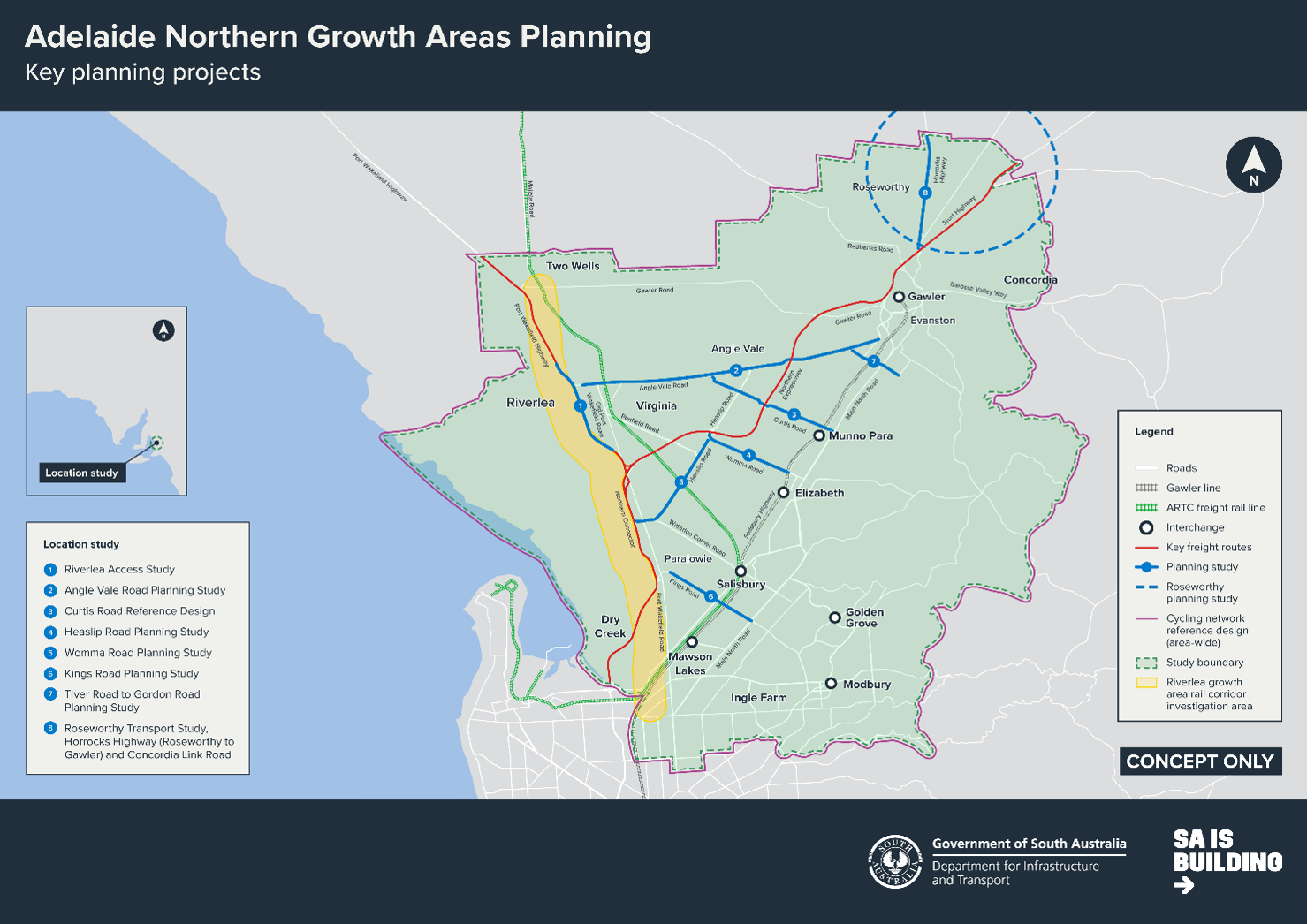 Adelaide Northern Growth Areas Planning - Key Planning Projects map