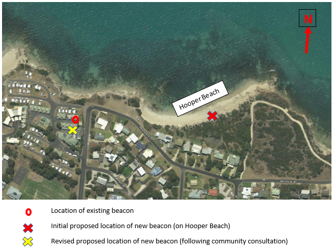 Aerial view map showing updated location for the Hooper Beach navigation beacon