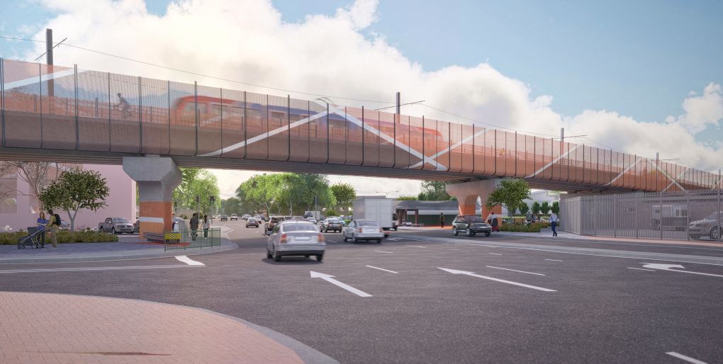 An artists impression of the overpass over Morphett Road