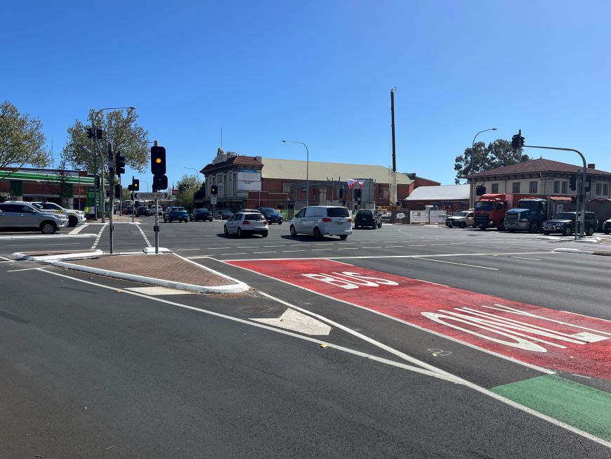 Newly resurfaced section of South Road and Henley Beach Road intersection